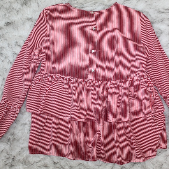 Zara Red Striped Ruffle Tier Hem Blouse - Picture 7 of 8